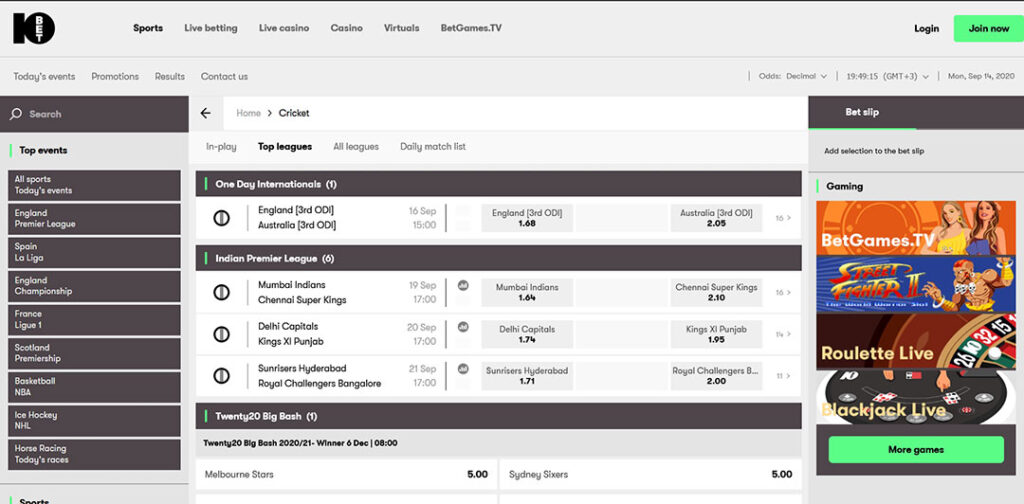 10Bet cricket betting.